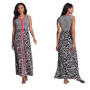 Chico's Leopard Sleeveless Print Maxi Dress with Red Detail Size 4